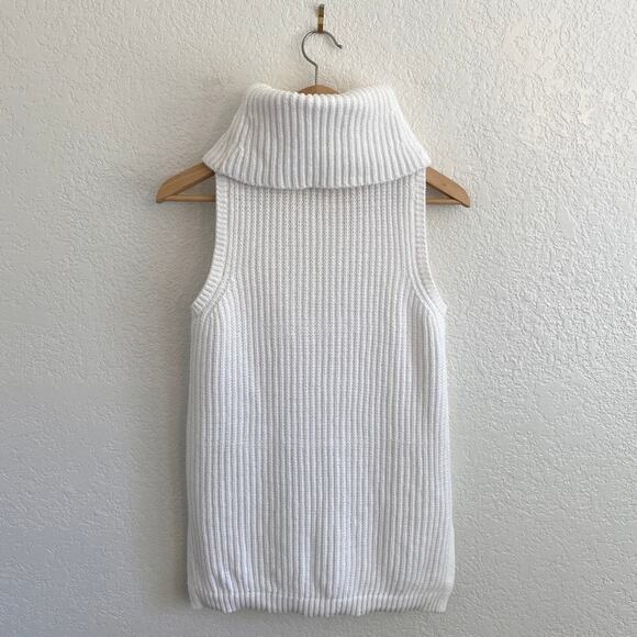 Banana Republic Cable Knit Turtleneck Tunic Sweater Sleeveless Off-White Small - Picture 3 of 7